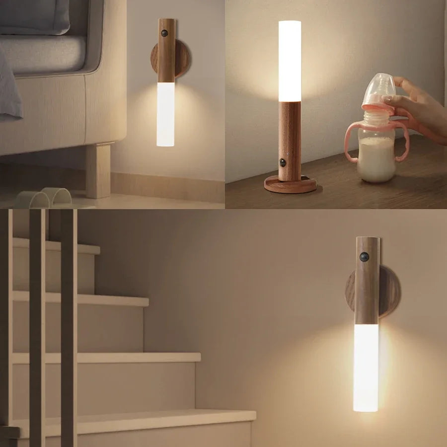 🔦 Brighten Your Home the Smart Way: Rechargeable Motion-Sensor Wood Night Light
