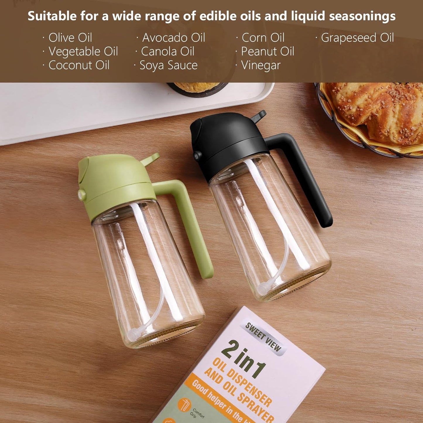VolSpray Glass Olive Oil Spray & Pour Dispenser – 470ml