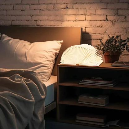 LED Wooden Book Lamp – 5-Color USB Bedside Night Light