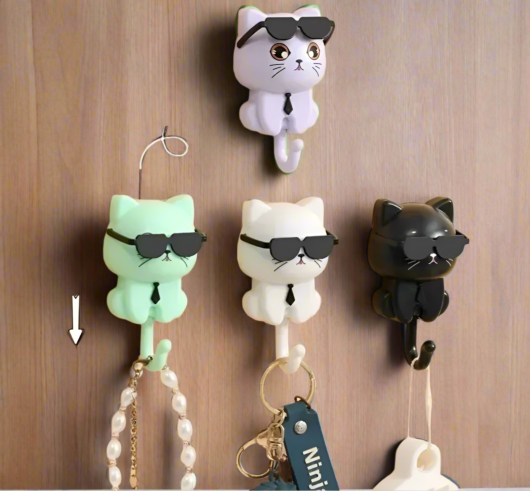 Chic Cat Sunglasses Hook – Decorative Self-Stick Wall Key Holder