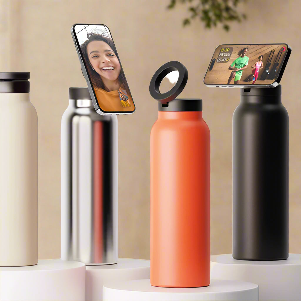 2-in-1 Sports Bottle – 24oz Insulated Steel Thermos with Straw & Magnetic Phone Holder