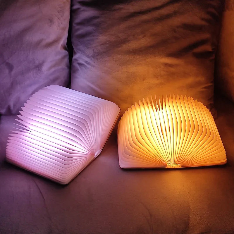 LED Wooden Book Lamp – 5-Color USB Bedside Night Light