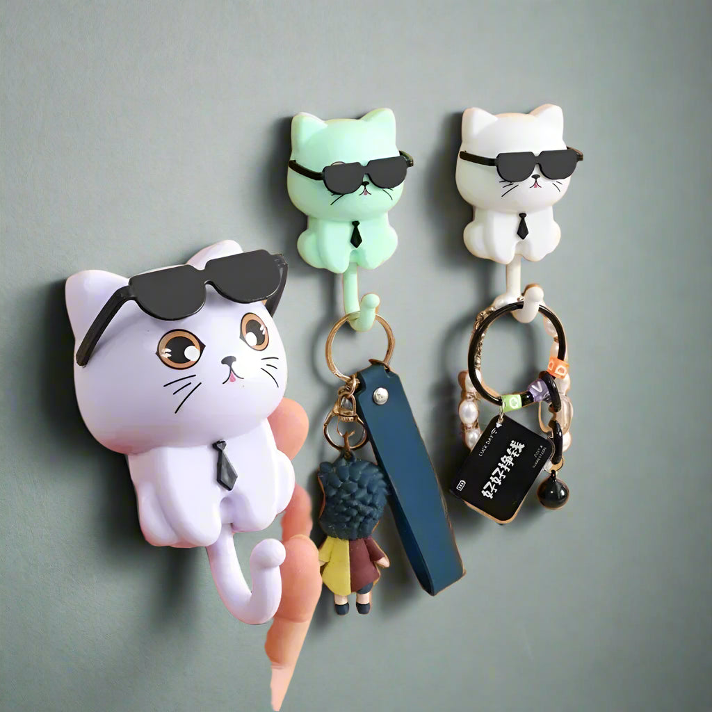 Chic Cat Sunglasses Hook – Decorative Self-Stick Wall Key Holder