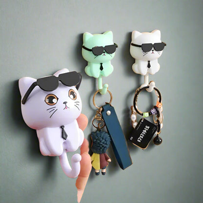 Chic Cat Sunglasses Hook – Decorative Self-Stick Wall Key Holder