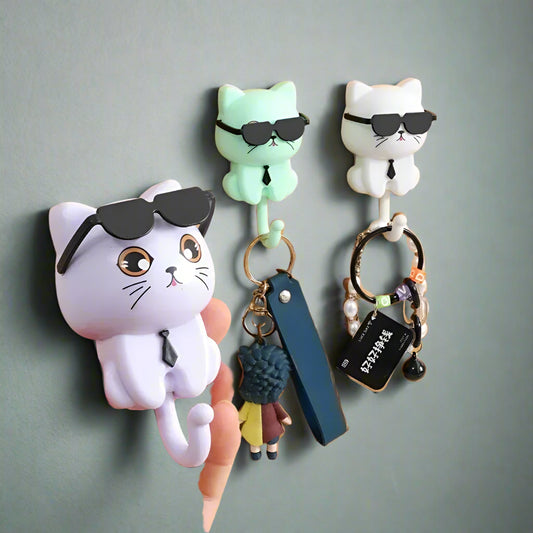 Chic Cat Sunglasses Hook – Decorative Self-Stick Wall Key Holder