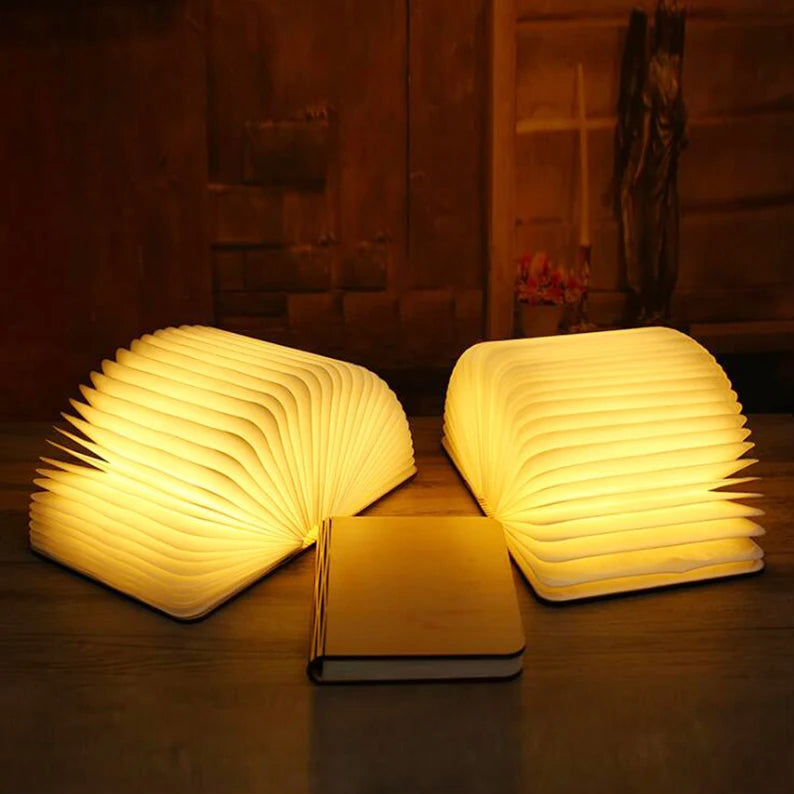 LED Wooden Book Lamp – 5-Color USB Bedside Night Light