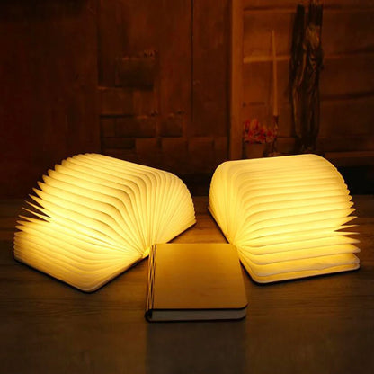 LED Wooden Book Lamp – 5-Color USB Bedside Night Light