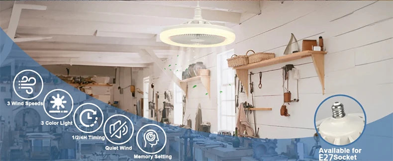 Smart Ceiling Fan Light – E27 Screw-In with Remote Control