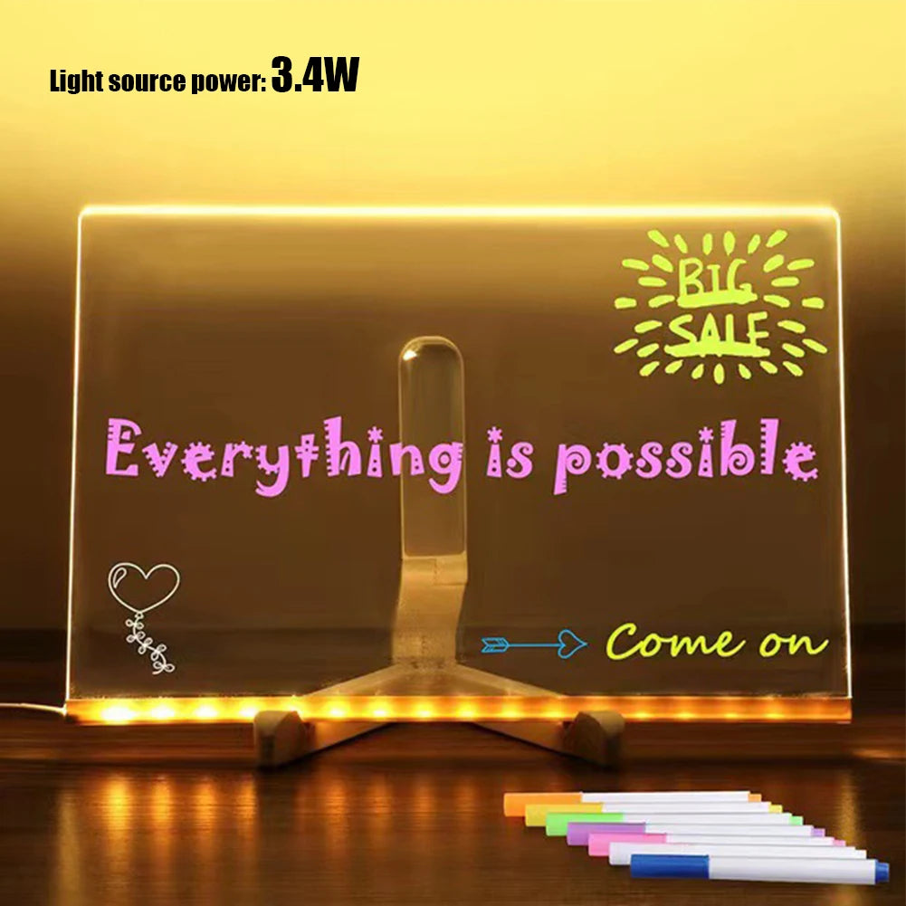 Neon Message Board – Light-Up Acrylic with 7 Pens