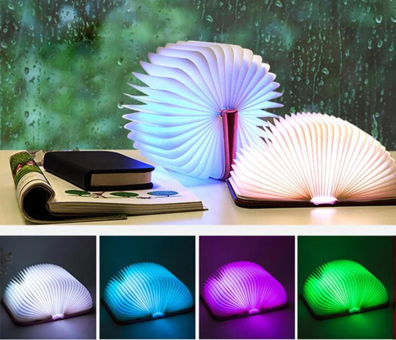 LED Wooden Book Lamp – 5-Color USB Bedside Night Light