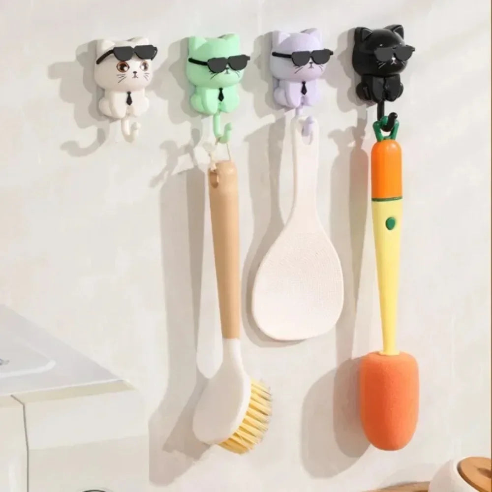 Chic Cat Sunglasses Hook – Decorative Self-Stick Wall Key Holder