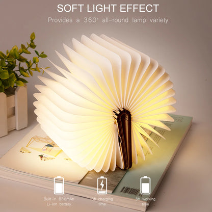 LED Wooden Book Lamp – 5-Color USB Bedside Night Light