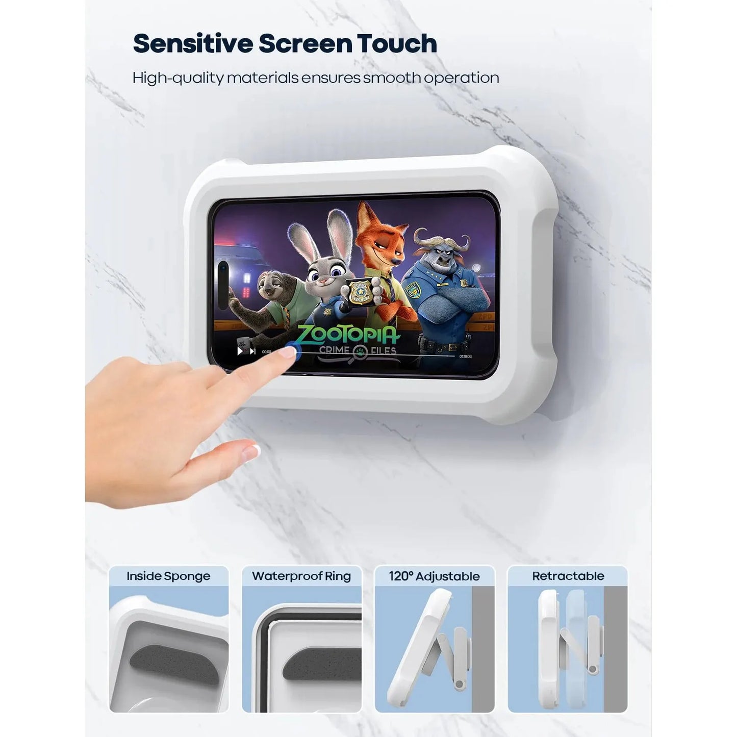Waterproof 480° Rotating Shower Phone Holder, Up to 7" Screen