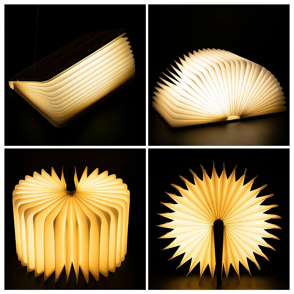 LED Wooden Book Lamp – 5-Color USB Bedside Night Light