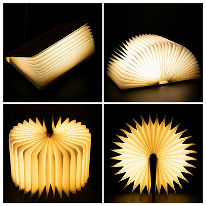 LED Wooden Book Lamp – 5-Color USB Bedside Night Light