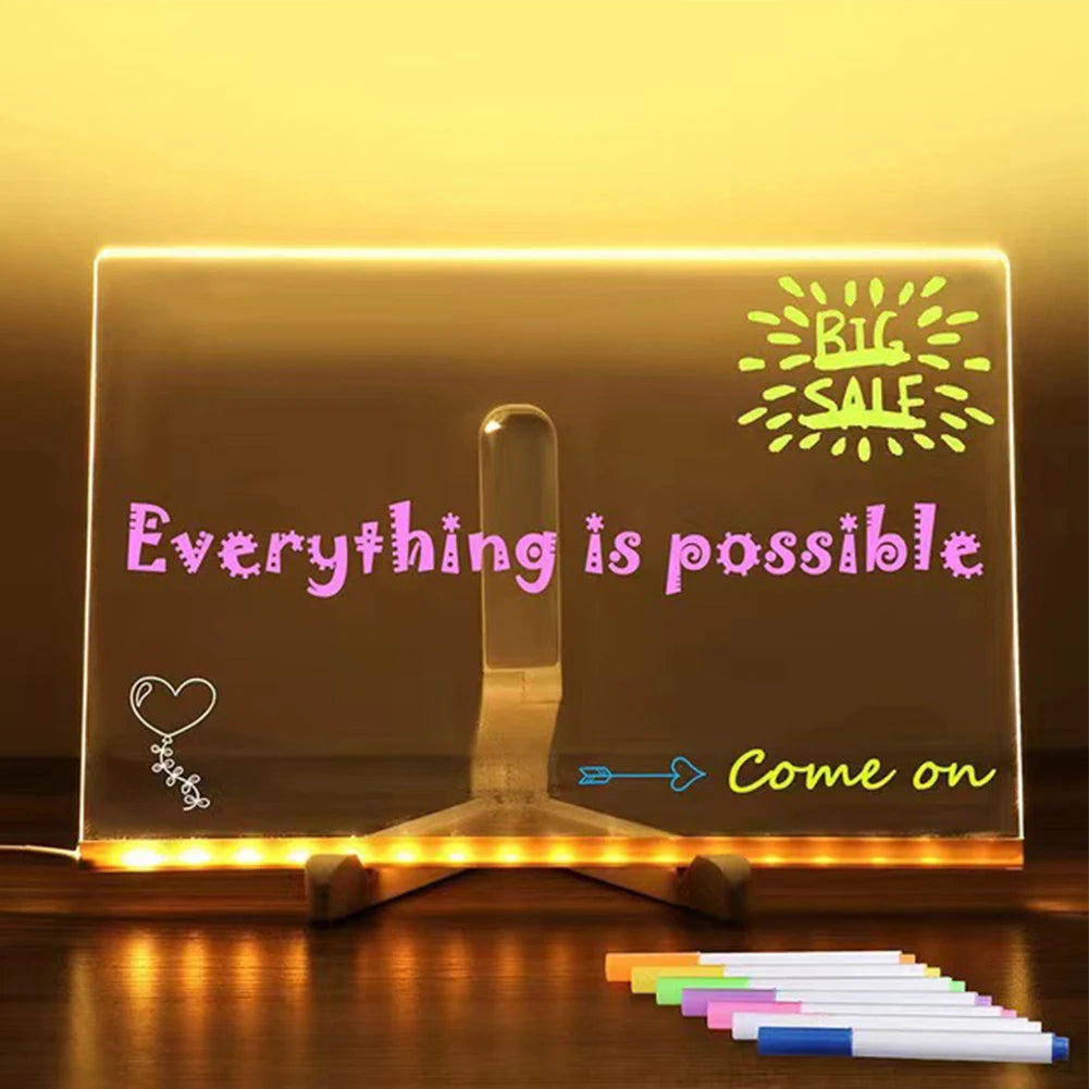 Neon Message Board – Light-Up Acrylic with 7 Pens