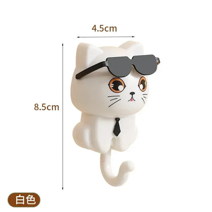Chic Cat Sunglasses Hook – Decorative Self-Stick Wall Key Holder