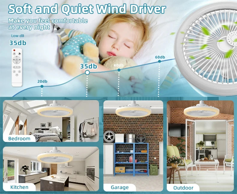 Smart Ceiling Fan Light – E27 Screw-In with Remote Control