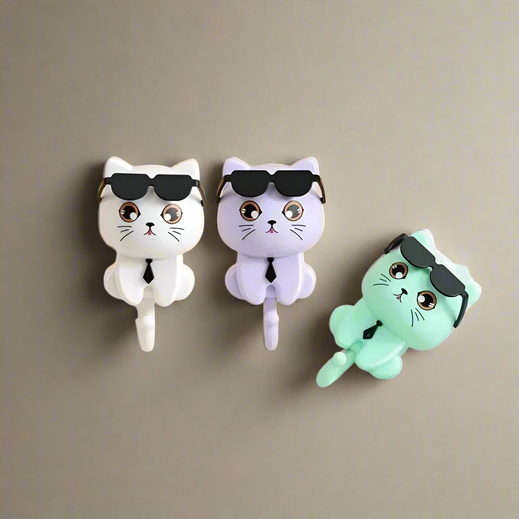 Chic Cat Sunglasses Hook – Decorative Self-Stick Wall Key Holder