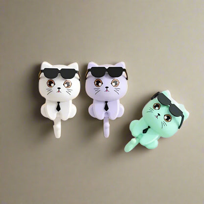 Chic Cat Sunglasses Hook – Decorative Self-Stick Wall Key Holder