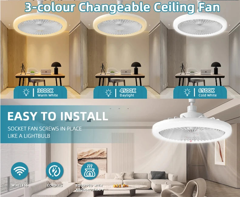 Smart Ceiling Fan Light – E27 Screw-In with Remote Control