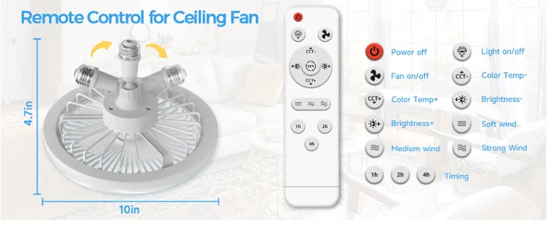 Smart Ceiling Fan Light – E27 Screw-In with Remote Control