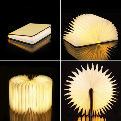 LED Wooden Book Lamp – 5-Color USB Bedside Night Light