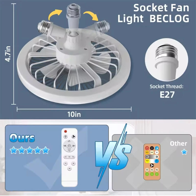 Smart Ceiling Fan Light – E27 Screw-In with Remote Control