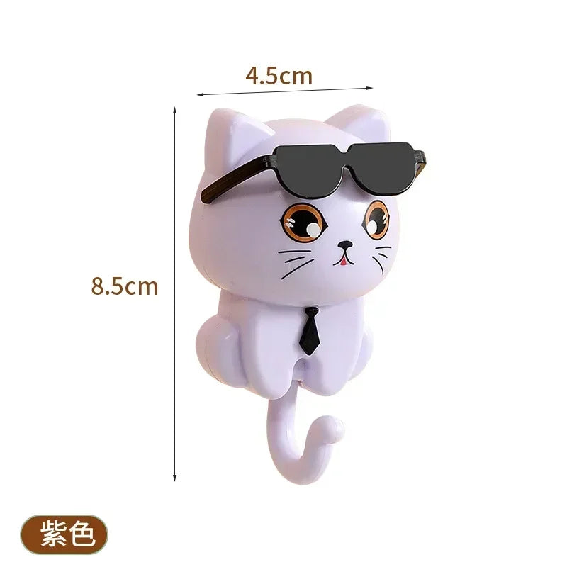 Chic Cat Sunglasses Hook – Decorative Self-Stick Wall Key Holder