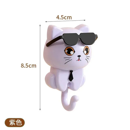 Chic Cat Sunglasses Hook – Decorative Self-Stick Wall Key Holder